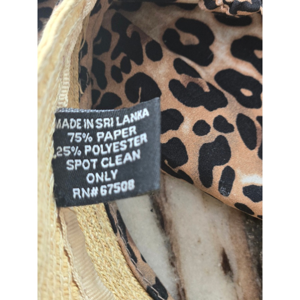 August Hat Company Leopard Print Scarf Tie Straw Visor Tan Brown RN 67508 - Picture 5 of 8